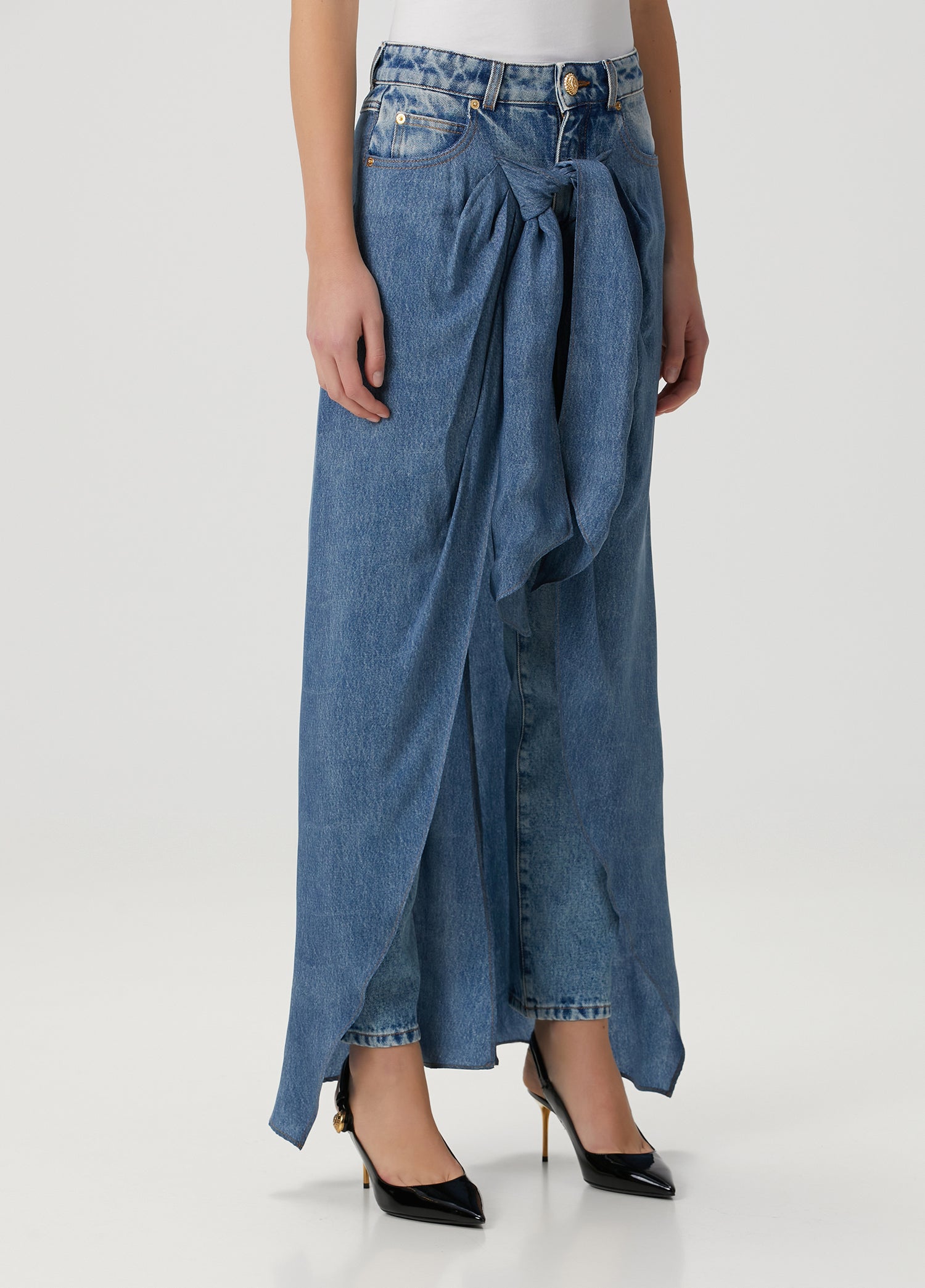 BALMAIN DRAPED DENIM PANTS - BEYMEN
