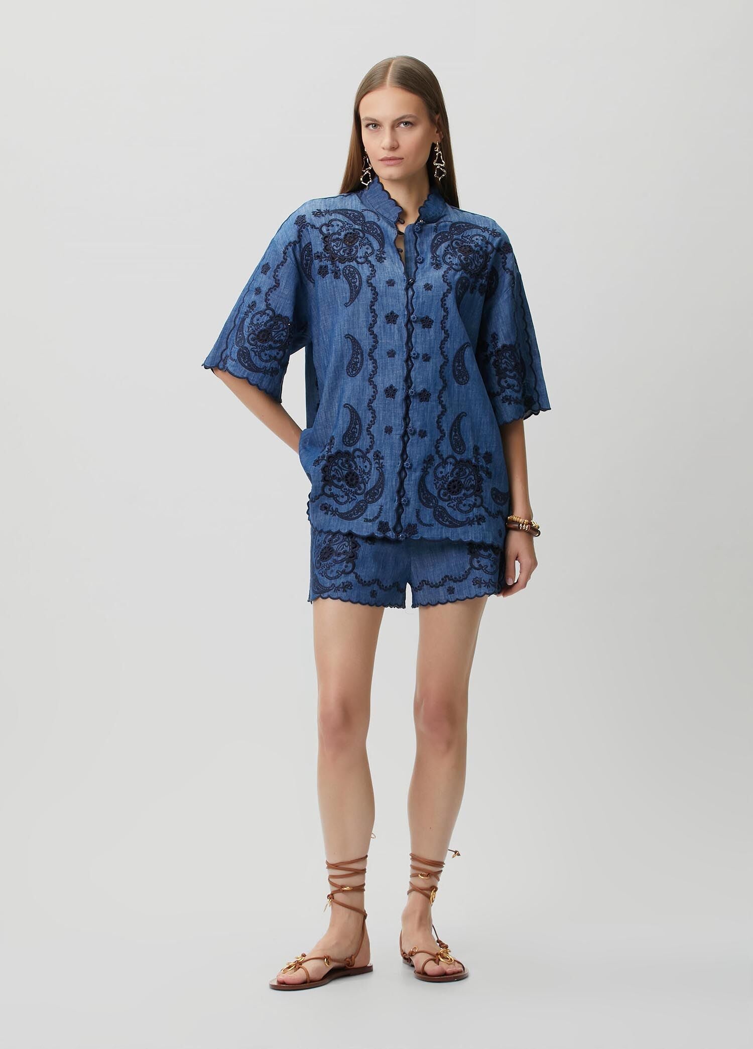 ZIMMERMAN ASTER EMBROIDERED DENIM SHIRT - BEYMEN