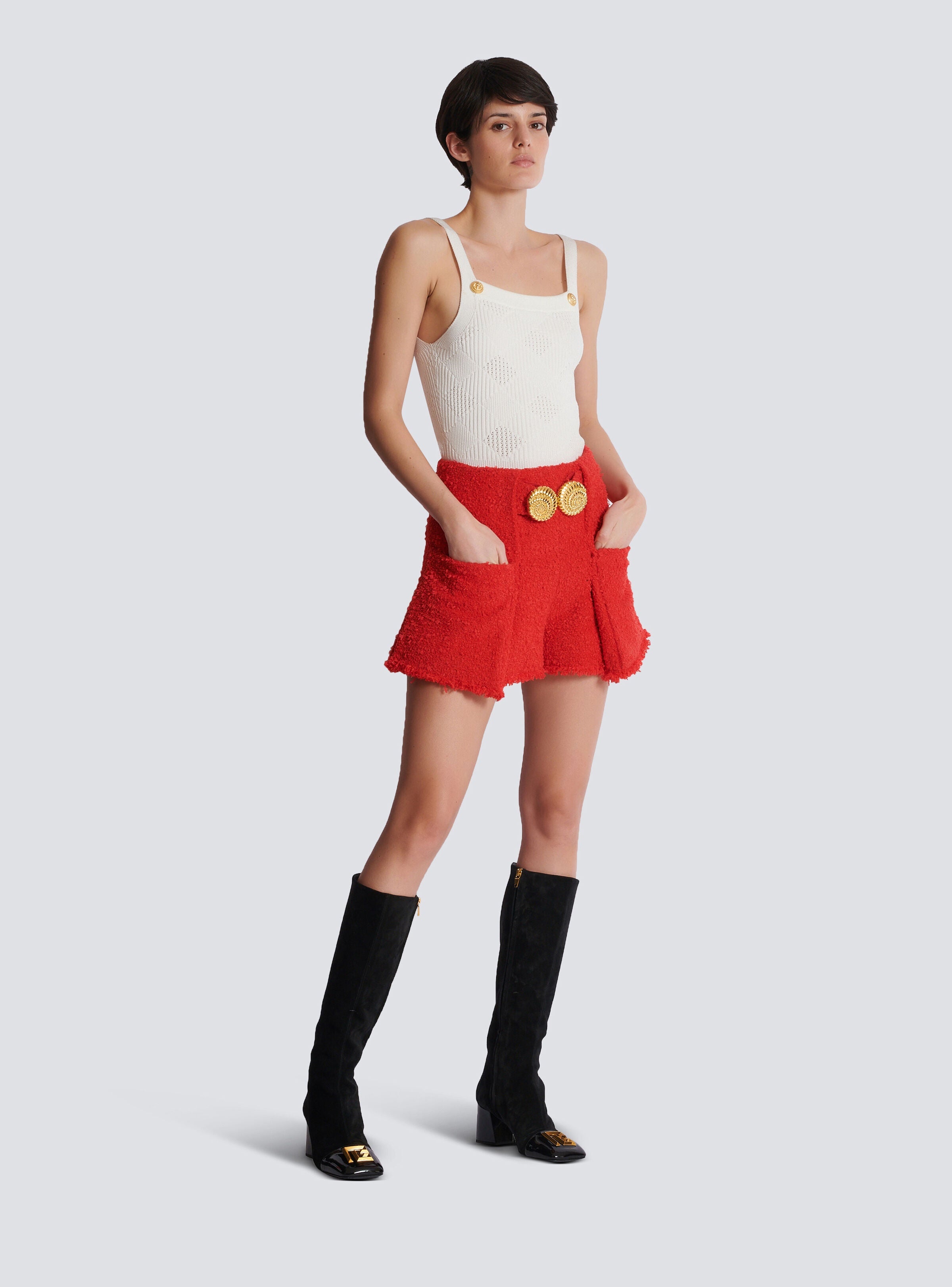 BALMAIN BELTED TWEED SHORTS - BEYMEN