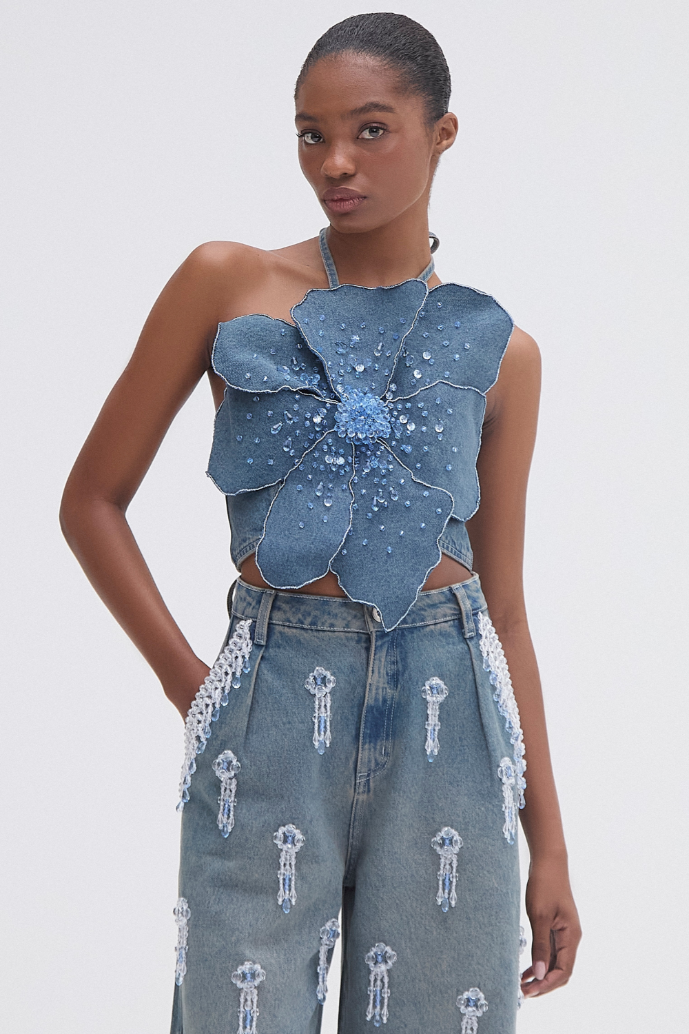 PATBO DENIM FLOWER TOP - BEYMEN