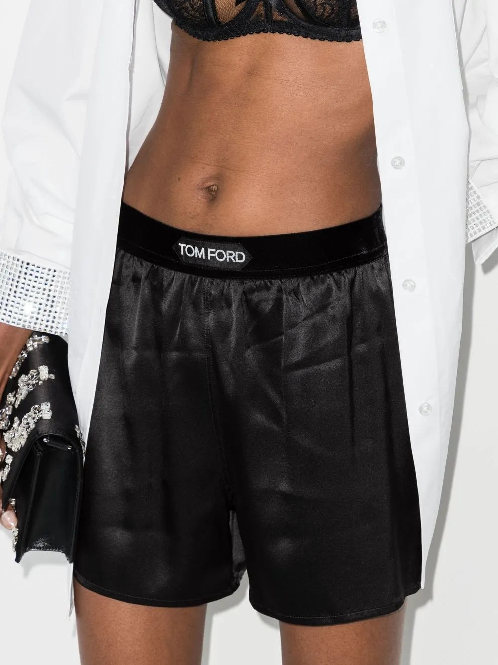TOM FORD STRETCH SILK SATIN PJ SHORTS - BEYMEN