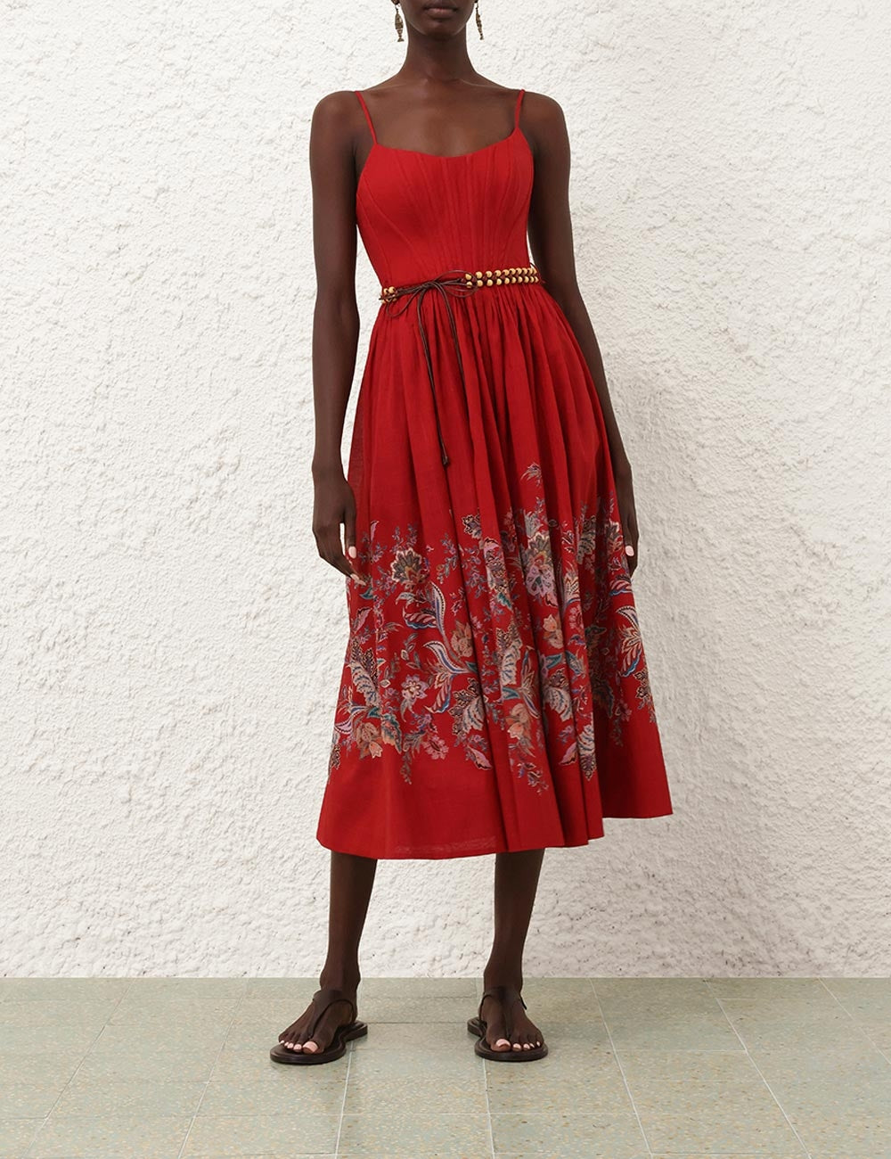 ZIMMERMAN RHIANNON CORSET MIDI DRESS