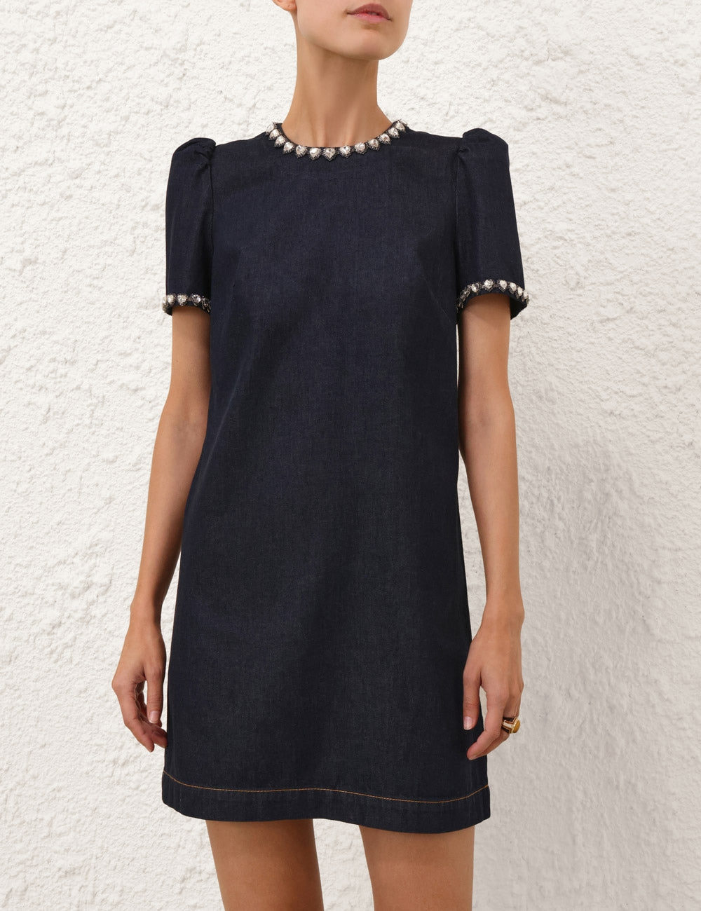 ZIMMERMAN EMBELLISHED DENIM DRESS