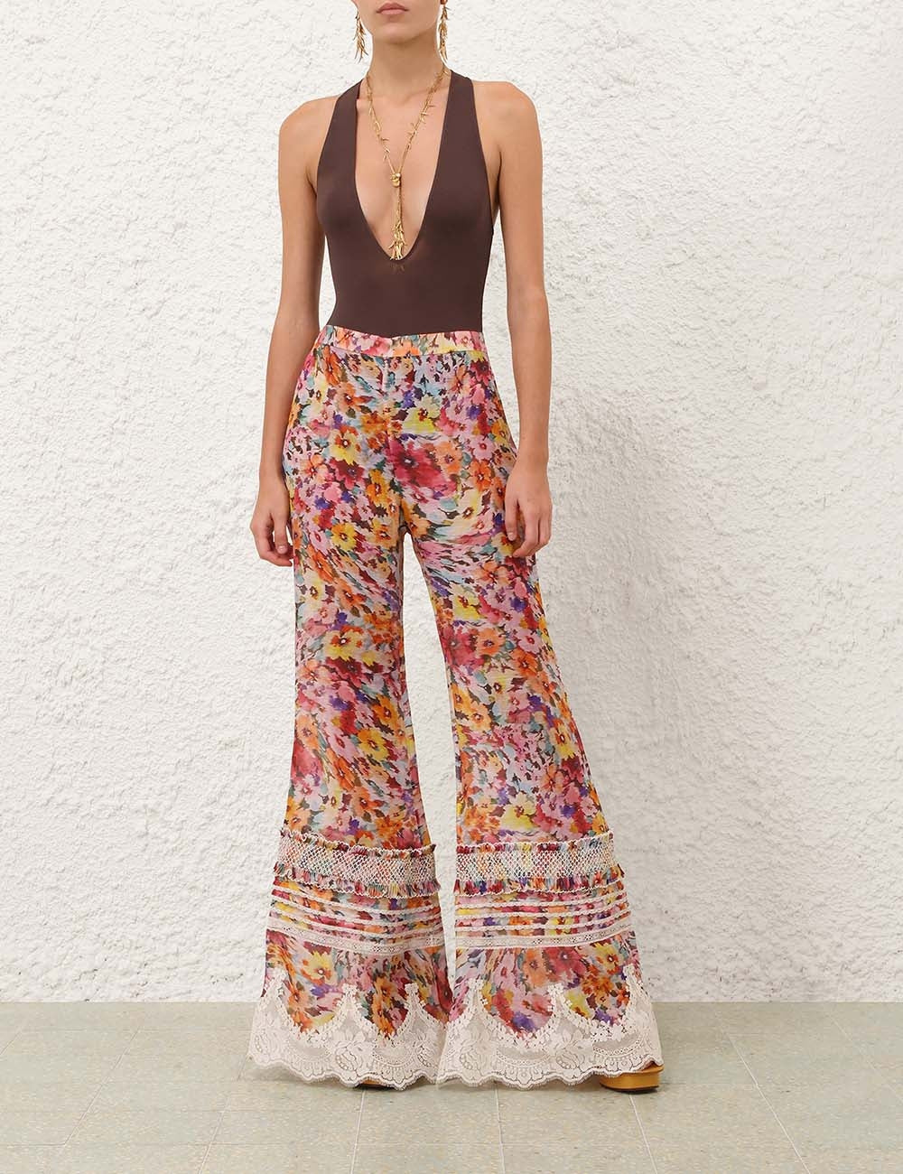 ZIMMERMAN LUNA SHIRRED FLARE PANT - BEYMEN