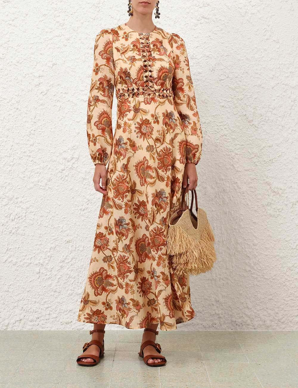 ZIMMERMAN ASTER LONG SLEEVE MIDI DRESS - BEYMEN