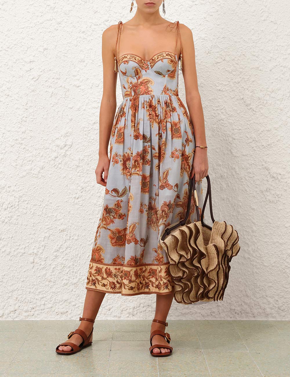 ZIMMERMAN ASTER CORSET MIDI DRESS - BEYMEN