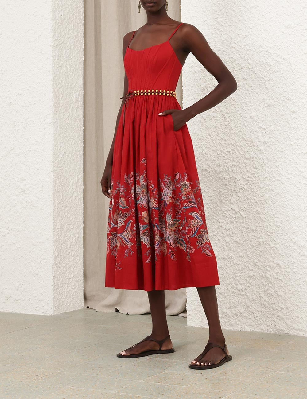 ZIMMERMAN RHIANNON CORSET MIDI DRESS - BEYMEN