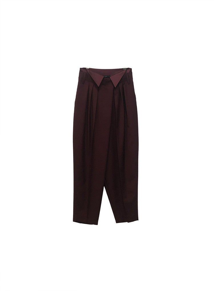 GAZE DE LIN SATIN WAIST-CONTRAST WOOL PANT - BEYMEN