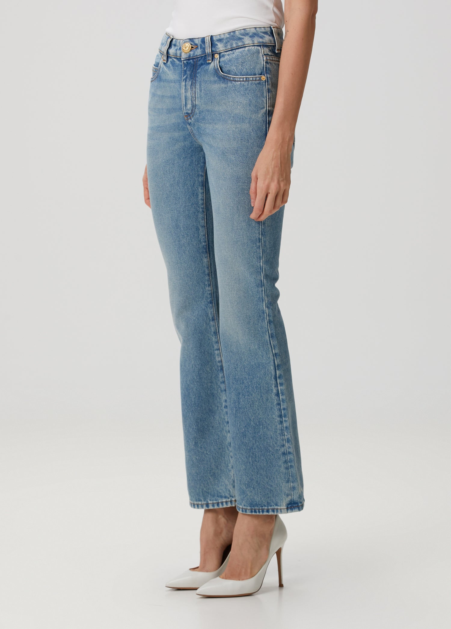 BALMAIN BLUE DENIM FLARE PANTS - BEYMEN