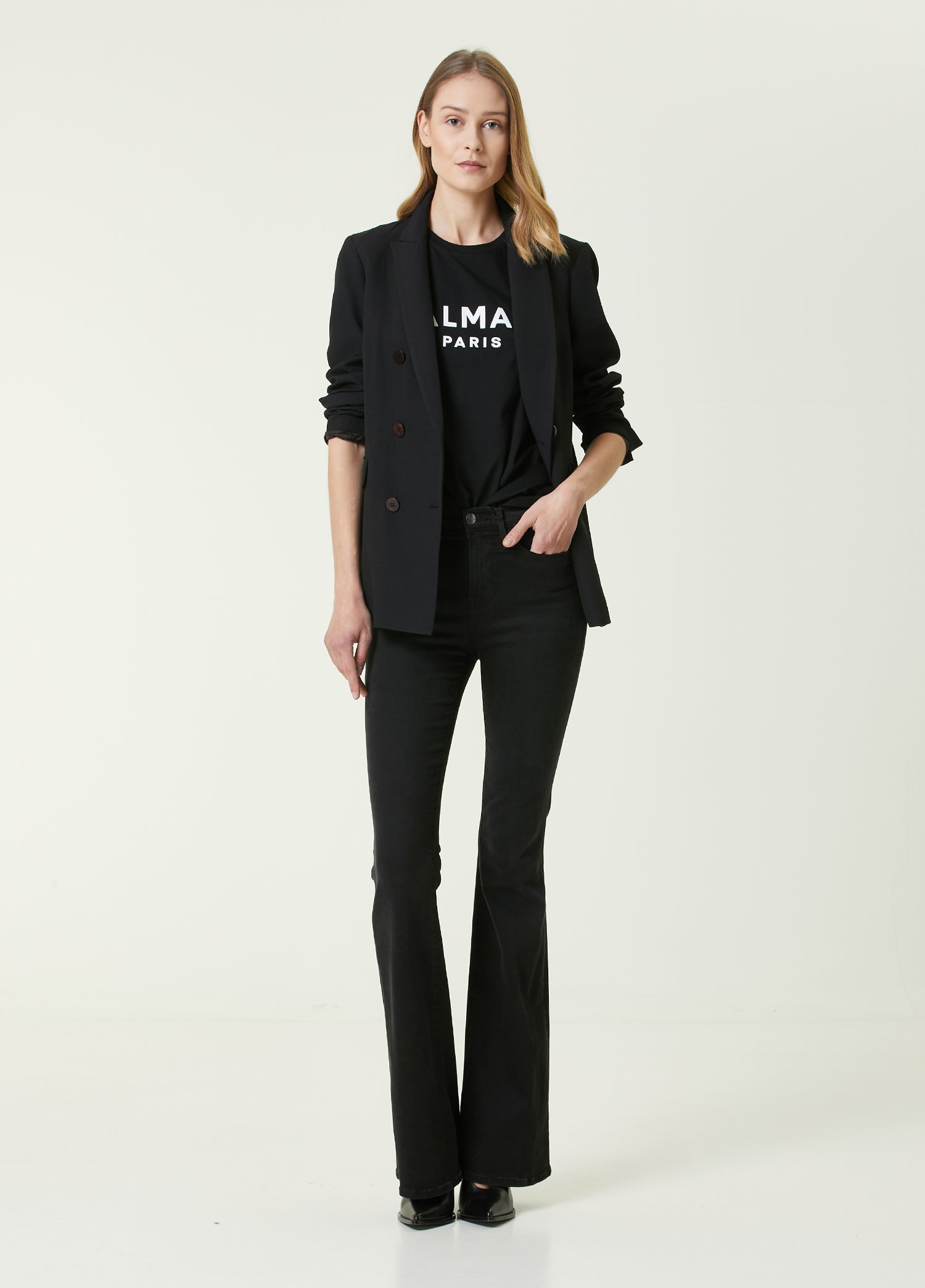 BALMAIN 3 BTN FLOCKED T-SHIRT - BEYMEN