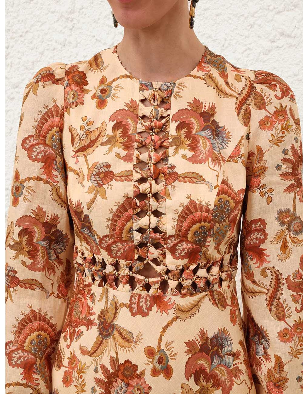 ZIMMERMAN ASTER LONG SLEEVE MIDI DRESS - BEYMEN