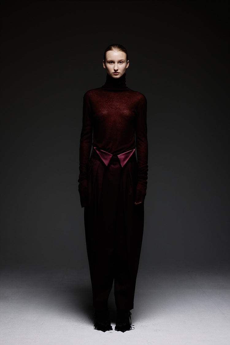 GAZE DE LIN SATIN WAIST-CONTRAST WOOL PANT - BEYMEN