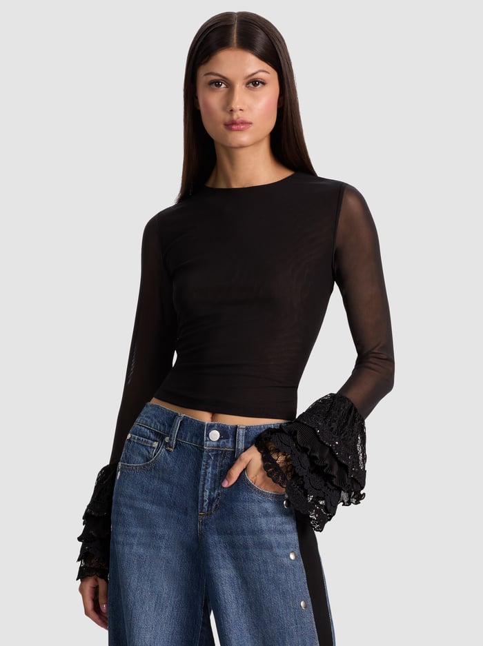 ALICE + OLIVIA TOP W RUFFLE CUFF - BEYMEN