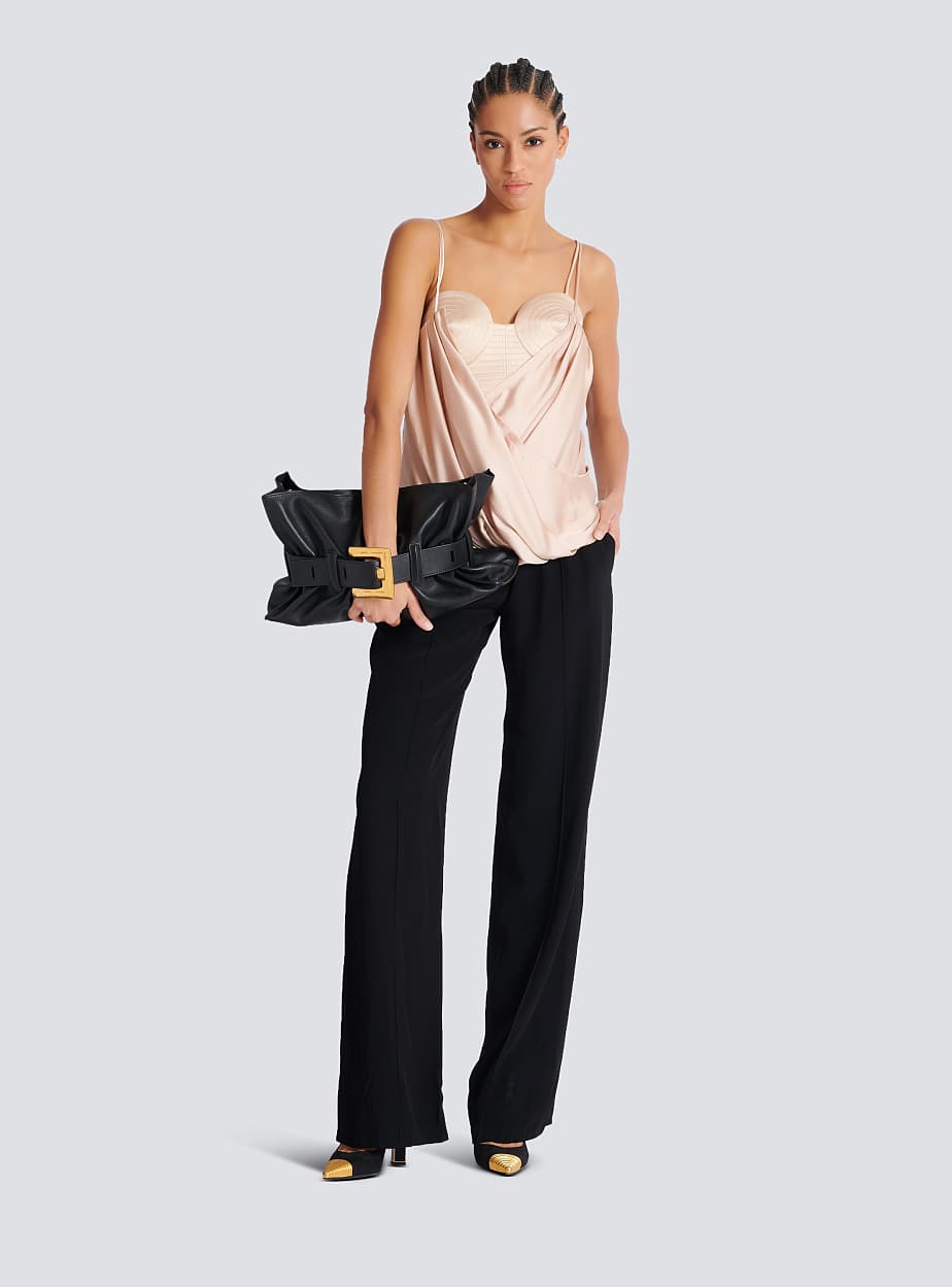 BALMAIN BUSTIER SATIN DRAPED TOP - BEYMEN