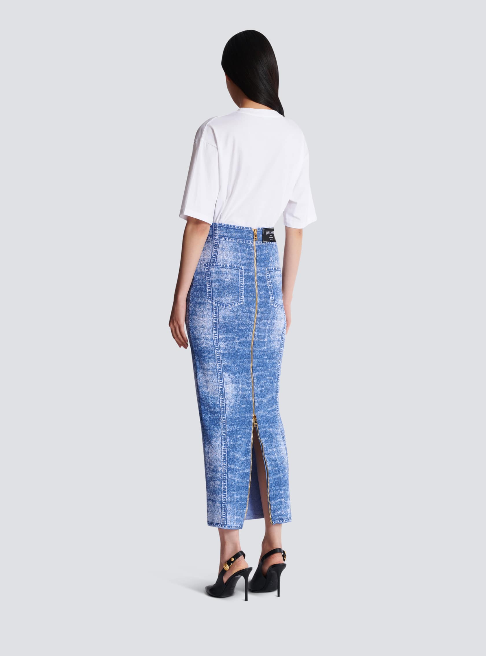 BALMAIN DENIM TROMPE MID SKIRT - BEYMEN
