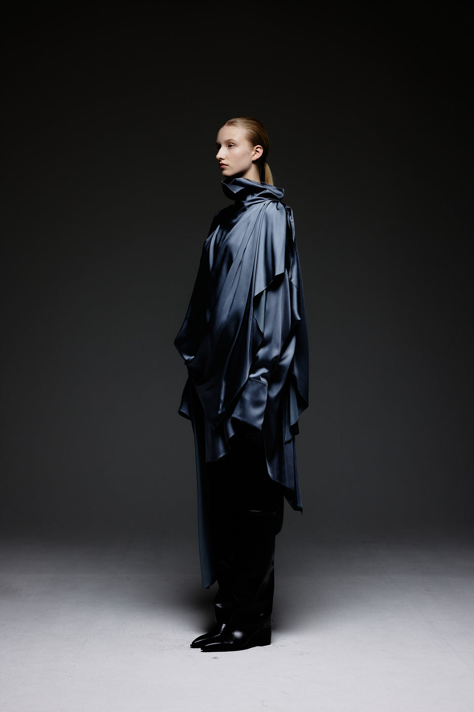 GAZE DE LIN DRAPED SHAWL SATIN SHIRT DRESS - BEYMEN