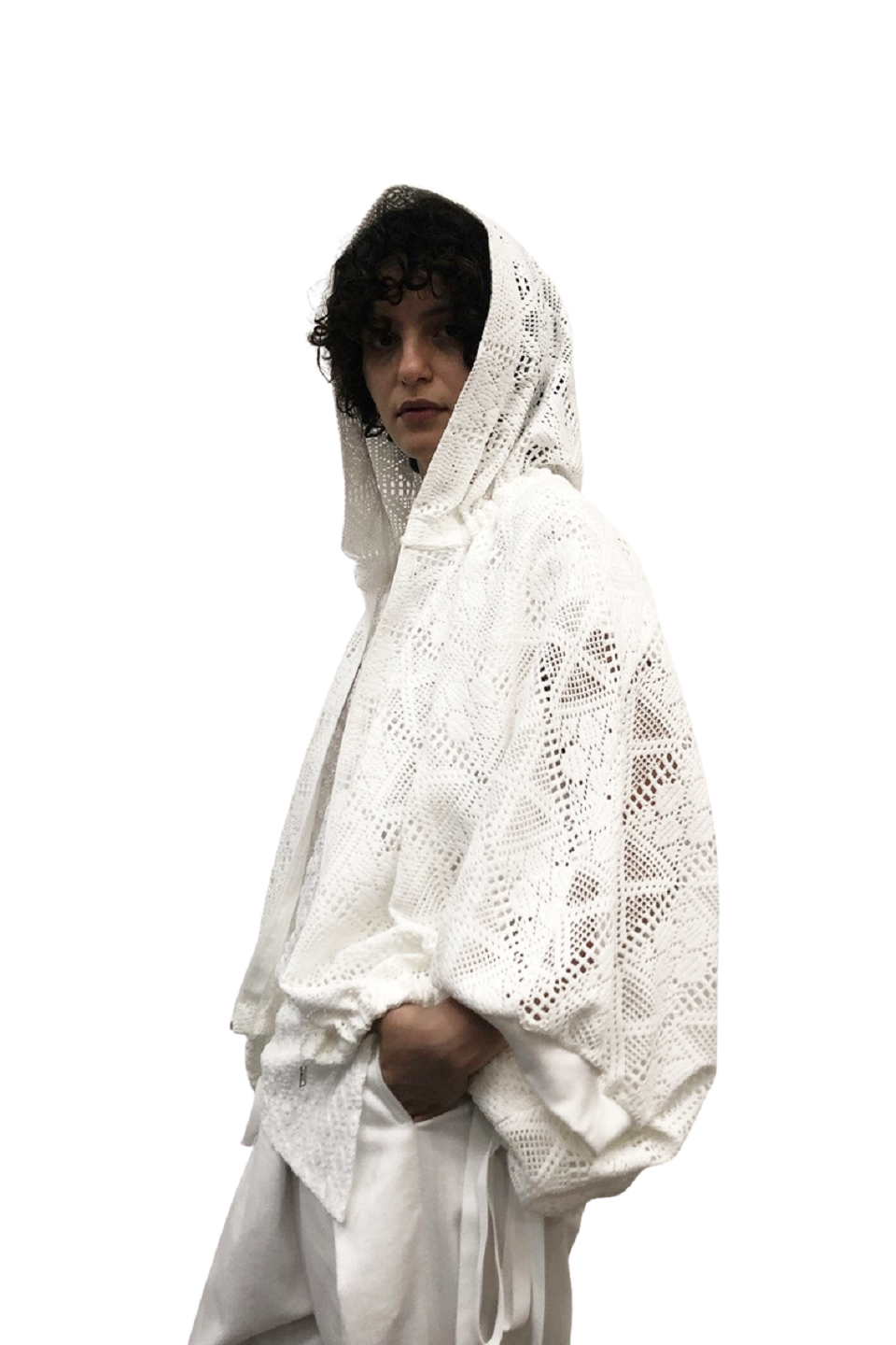 GAZE DE LIN DIAMOND PATTERNLACEHOODED - BEYMEN