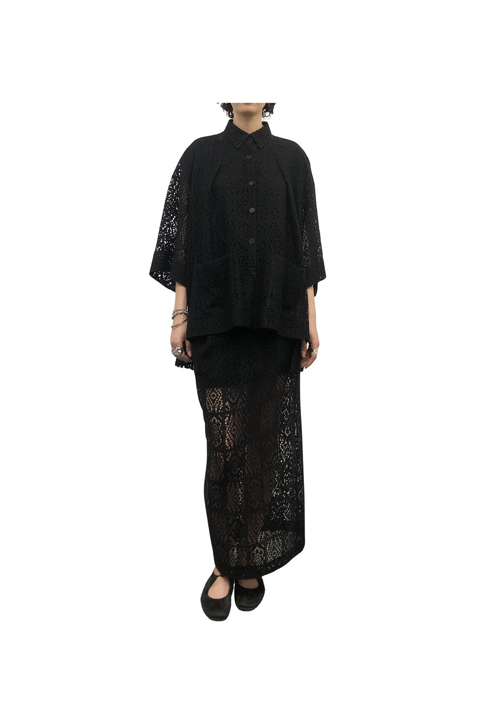 GAZE DE LIN SQUARE PATTERNLACE SHIRT - BEYMEN