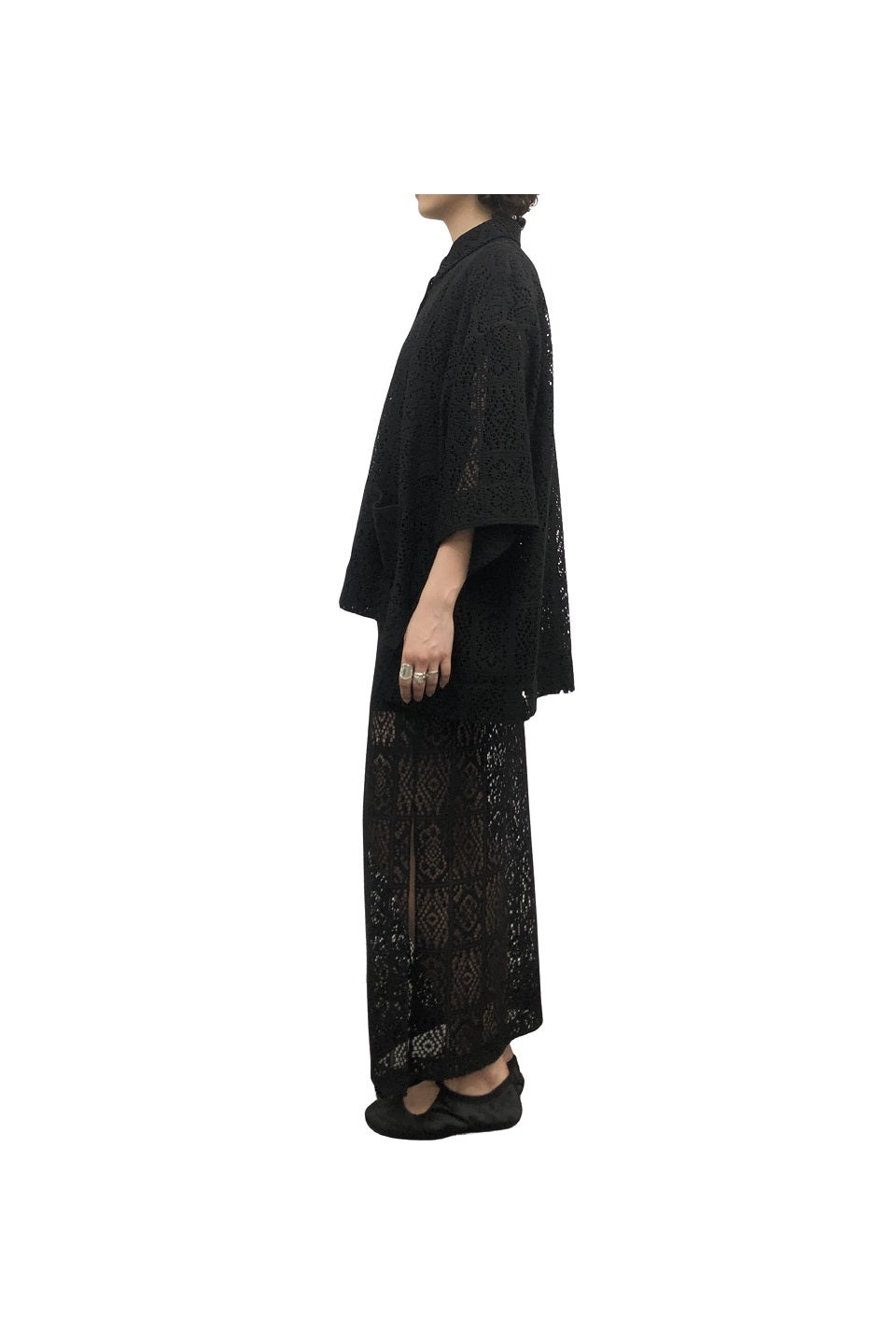 GAZE DE LIN SQUARE PATTERNLACE SHIRT - BEYMEN