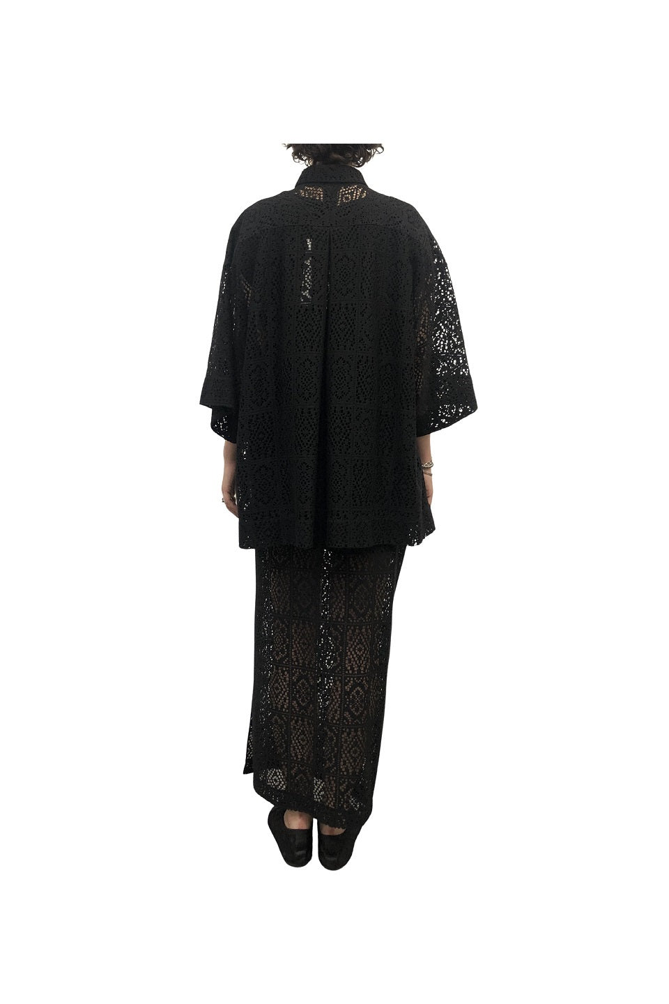GAZE DE LIN SQUARE PATTERNLACE SHIRT - BEYMEN