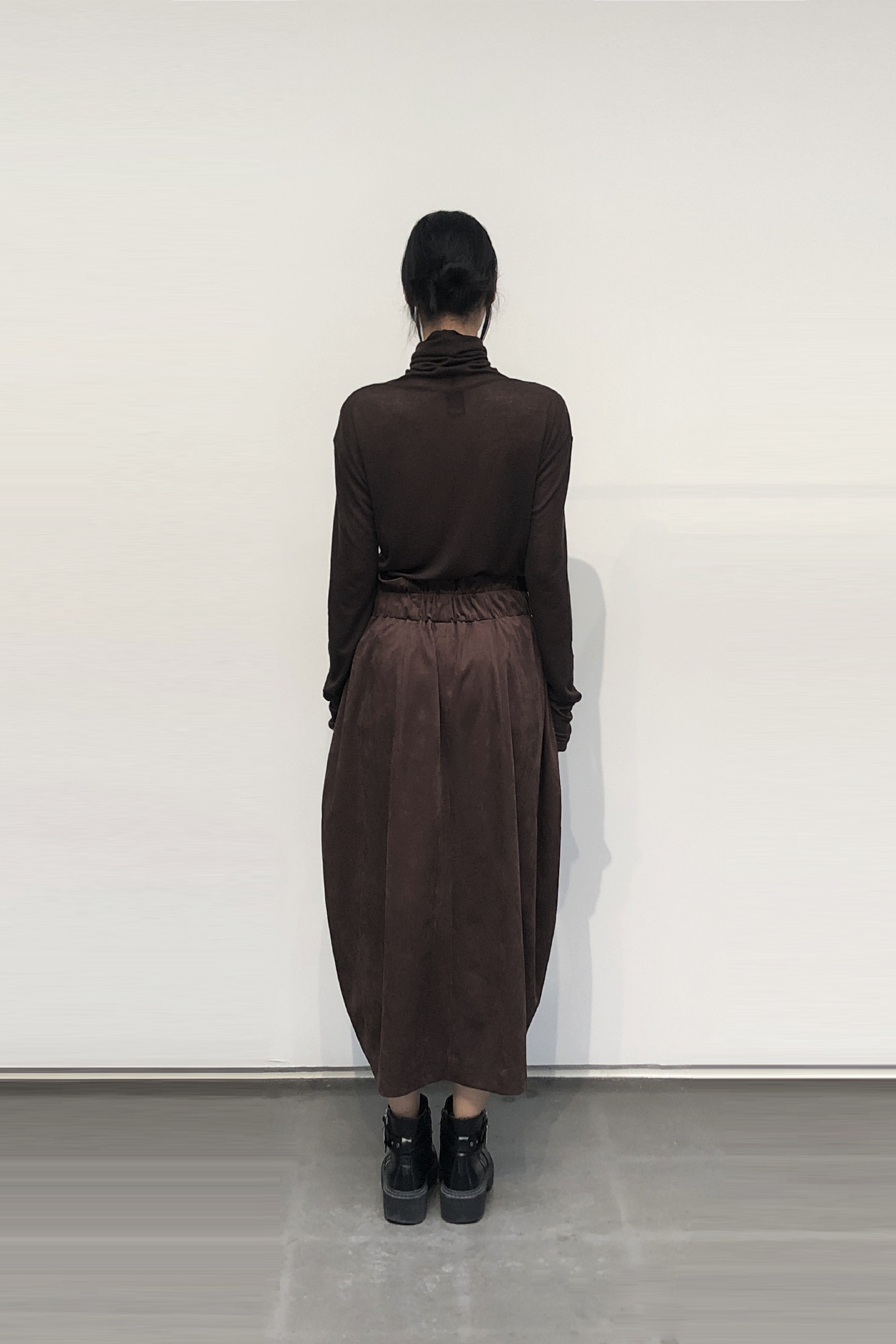 GAZE DE LIN FAUX SUEDE BARREL SKIRT
