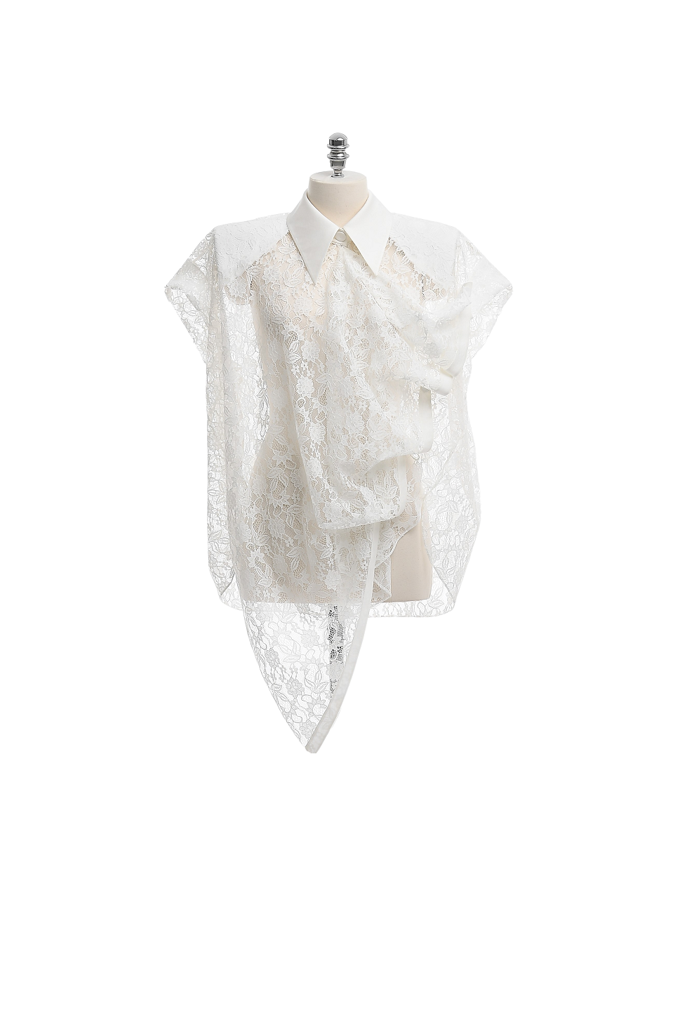 GAZE DE LIN A DRAPED SLEEVELESS LACE BLOUS - BEYMEN