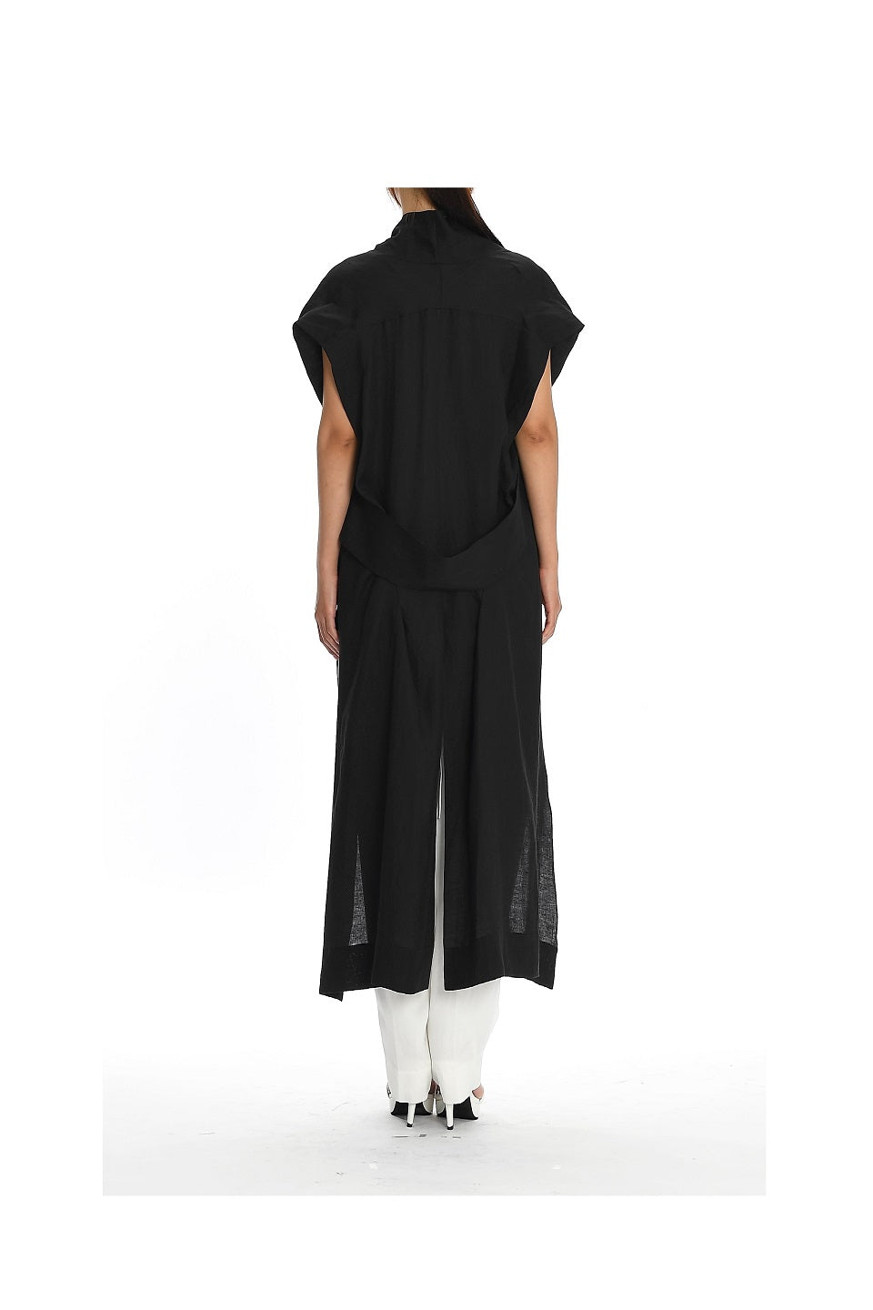 GAZE DE LIN DRAPE COLLARLESS LINEN VEST - BEYMEN
