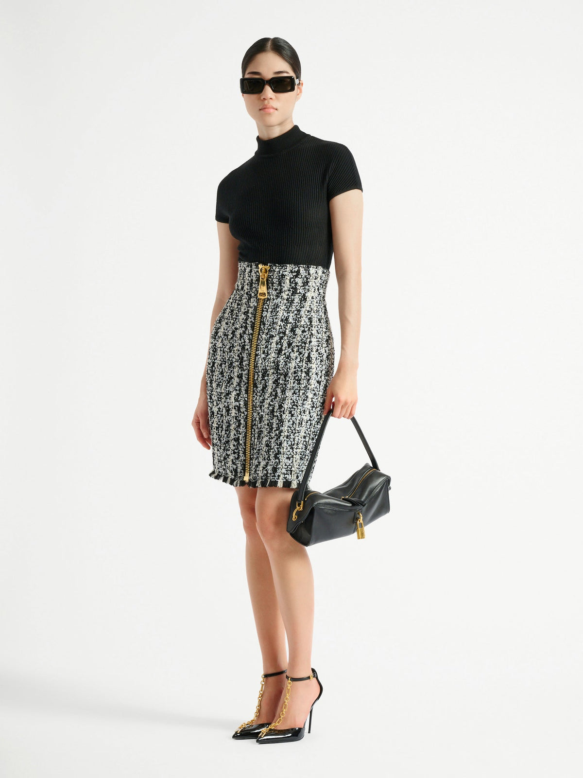 BALMAIN HW ZIPPED B&W TWEED KNEE LENGT - BEYMEN