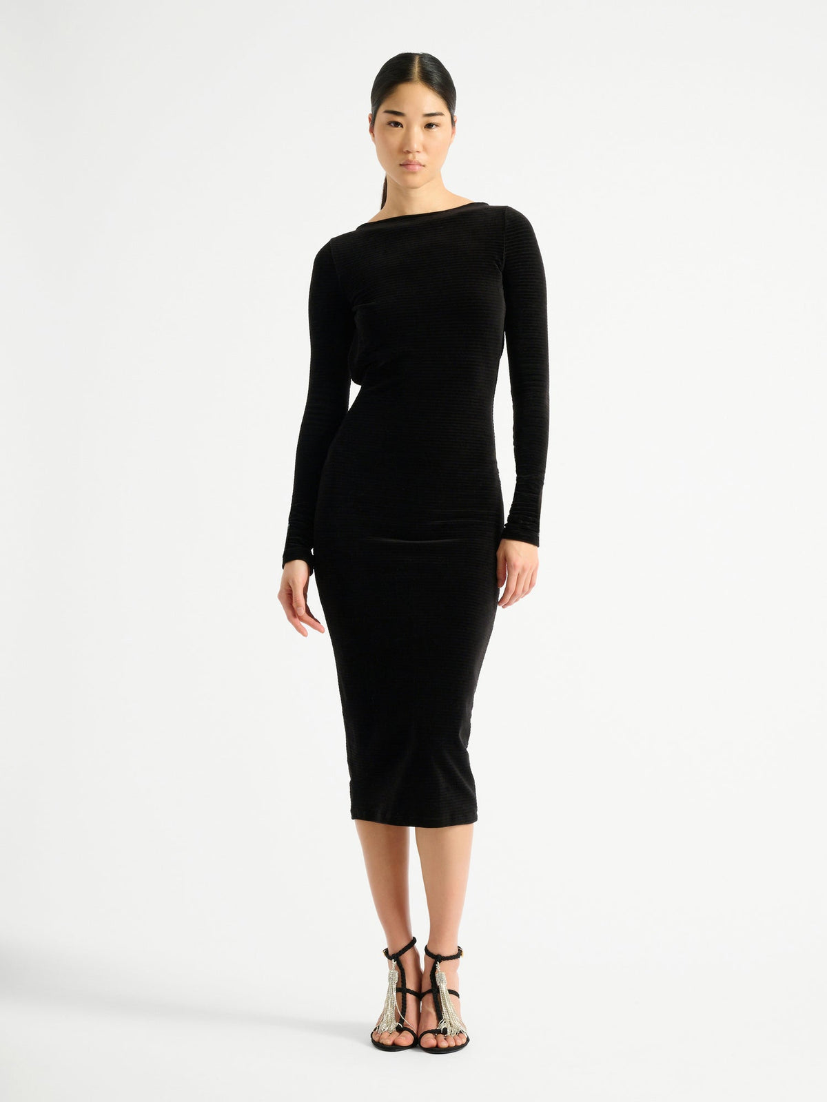 BALMAIN OPEN BACK EMB VELVET DRAPED LO - BEYMEN