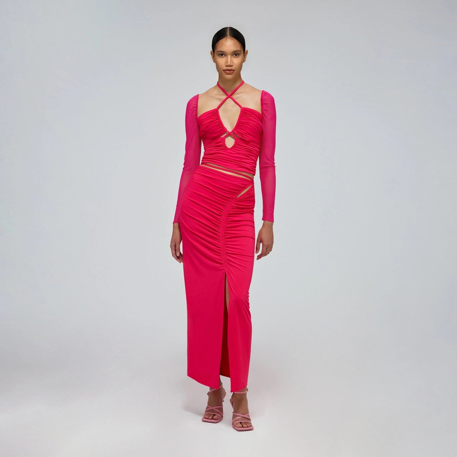 SELF PORTRAIT JERSEY GATHERED MIDI SKIRT - BEYMEN