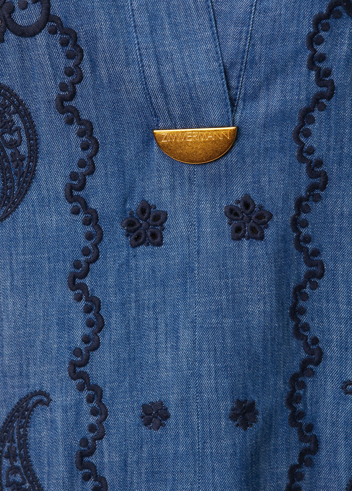 ZIMMERMAN ASTER EMBROIDERED DENIM MIDI - BEYMEN
