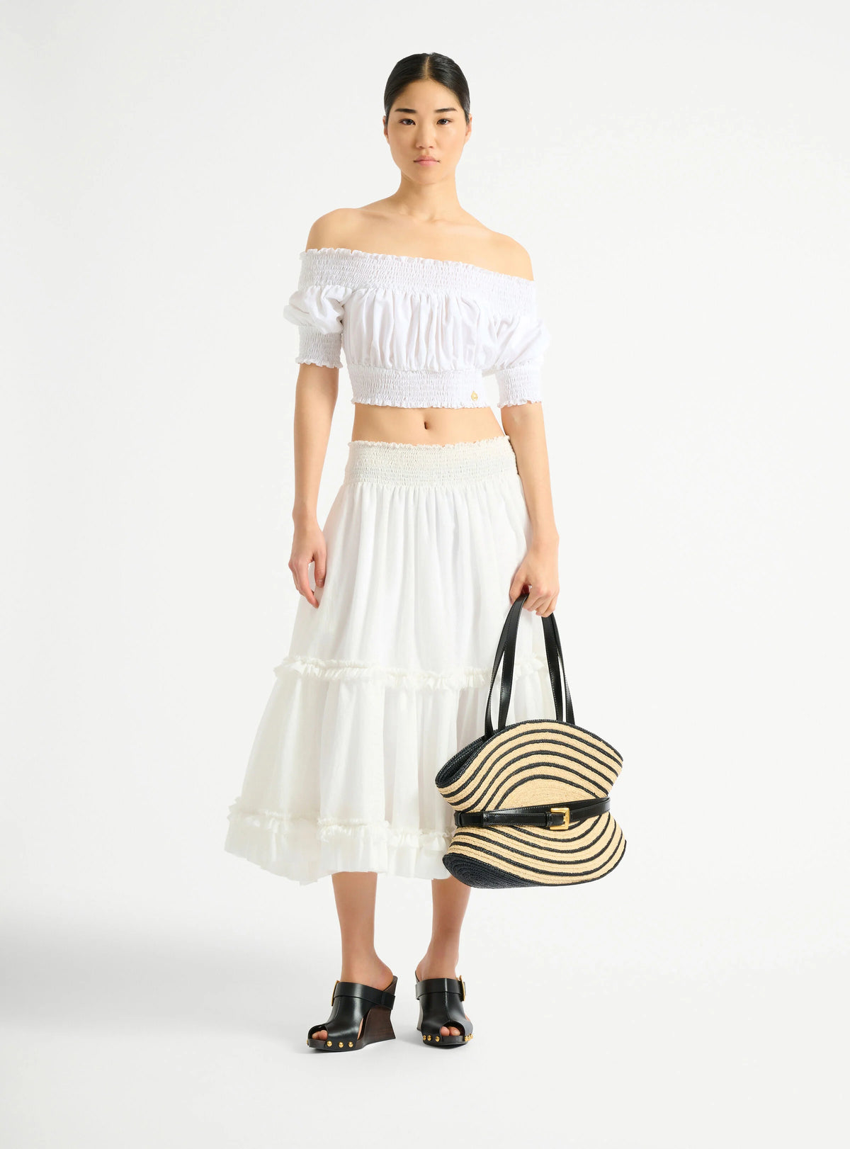 BALMAIN OPEN SHOULDER POPLIN CROPPED T - BEYMEN
