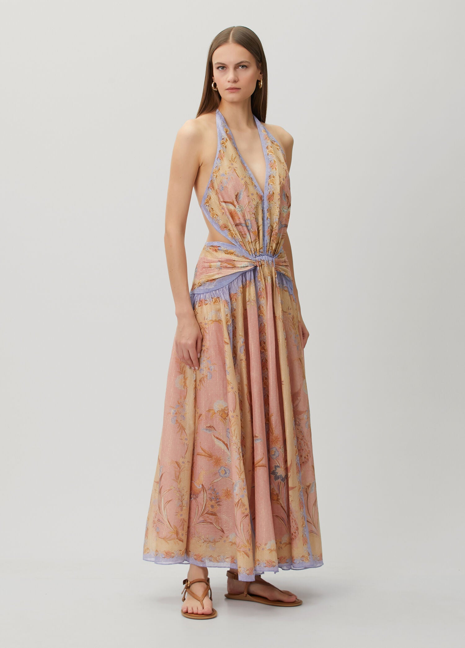 ZIMMERMAN INDRA PLUNGE HALTER MAXI DRESS - BEYMEN