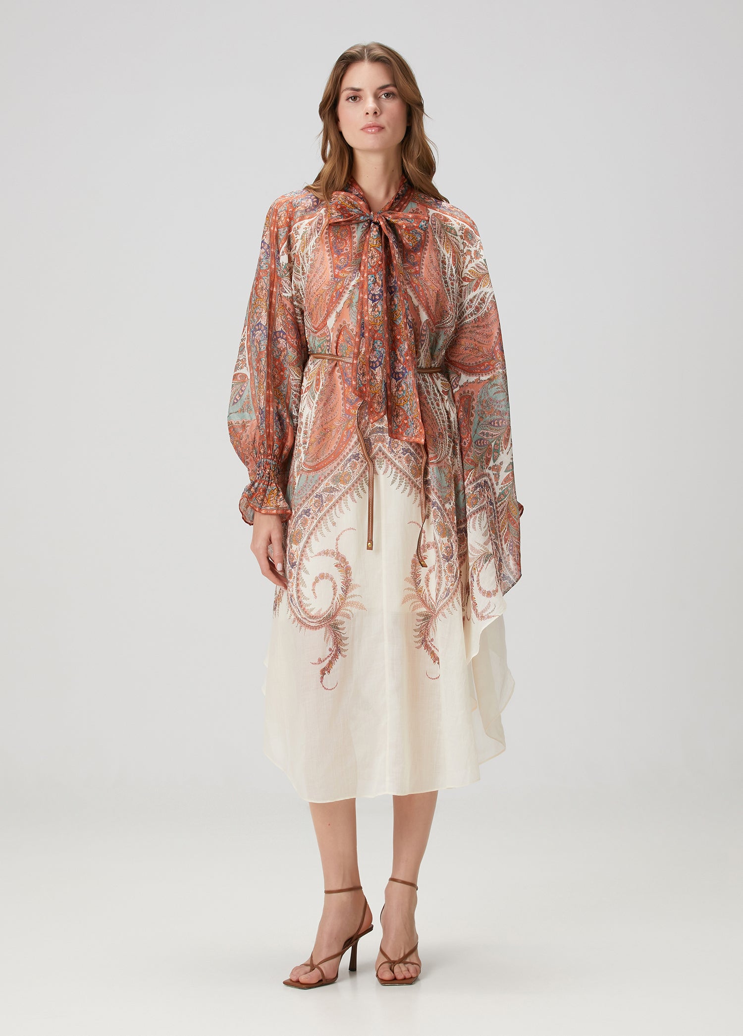 ZIMMERMAN RHIANNON TIE NECK MIDI DRESS - BEYMEN