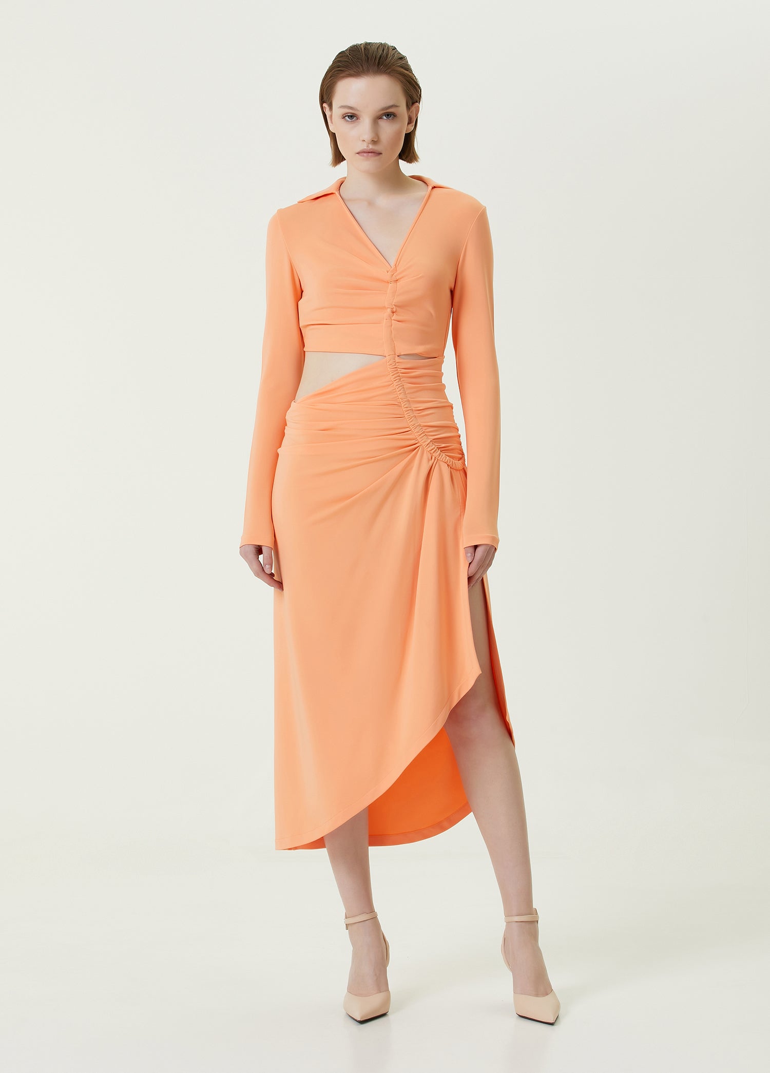 OFF-WHITE VI-CREPE DRAPED MIDI DRESS - BEYMEN