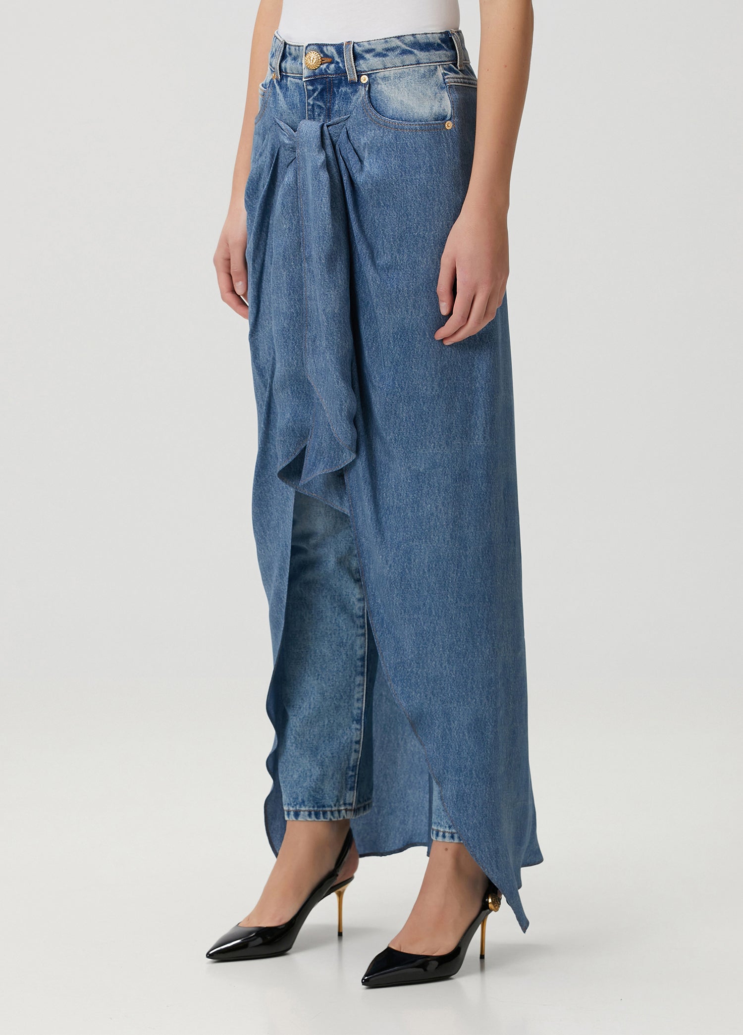BALMAIN DRAPED DENIM PANTS - BEYMEN