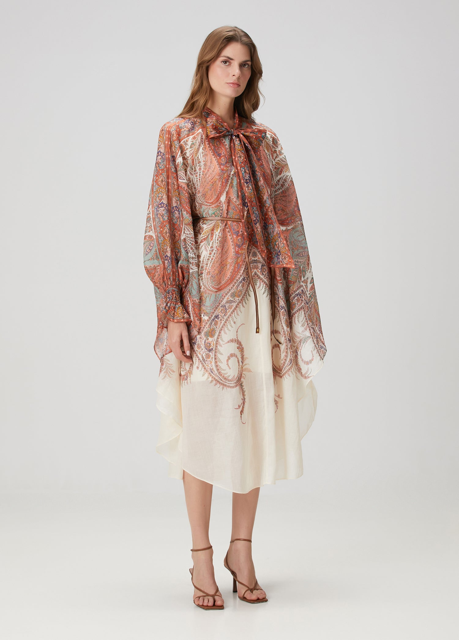 ZIMMERMAN RHIANNON TIE NECK MIDI DRESS - BEYMEN
