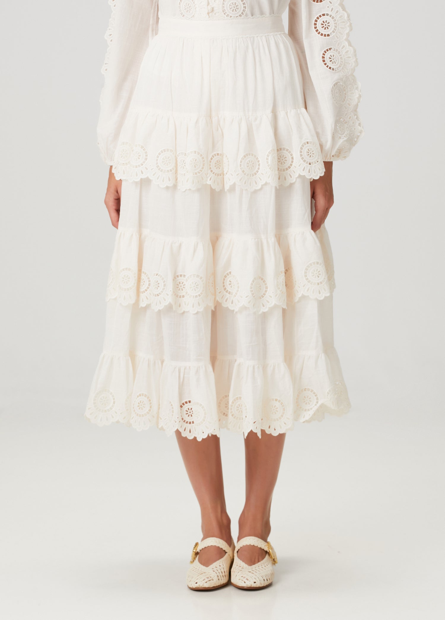 ZIMMERMAN LUCKY EMBROIDERED MIDI SKIRT - BEYMEN