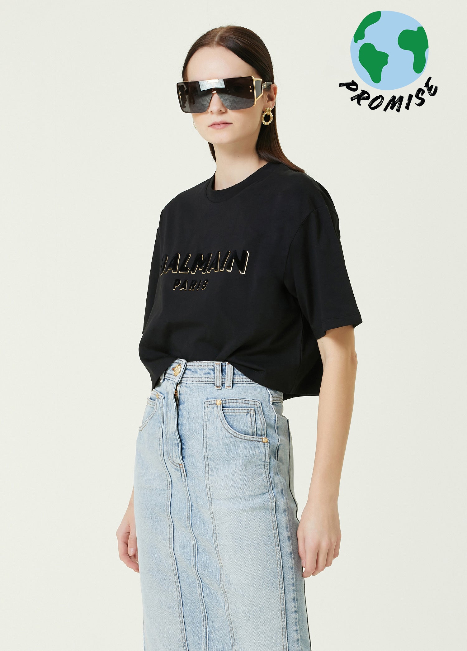 BALMAIN LOGO CROP T-SHIRT - BEYMEN