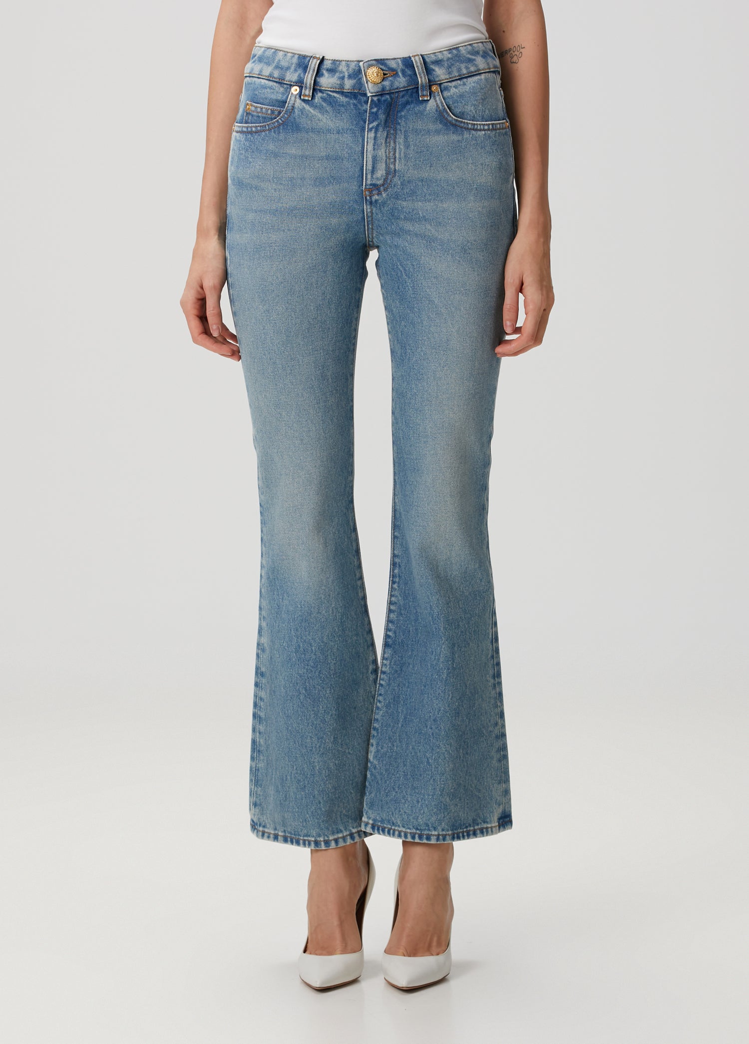 BALMAIN BLUE DENIM FLARE PANTS - BEYMEN