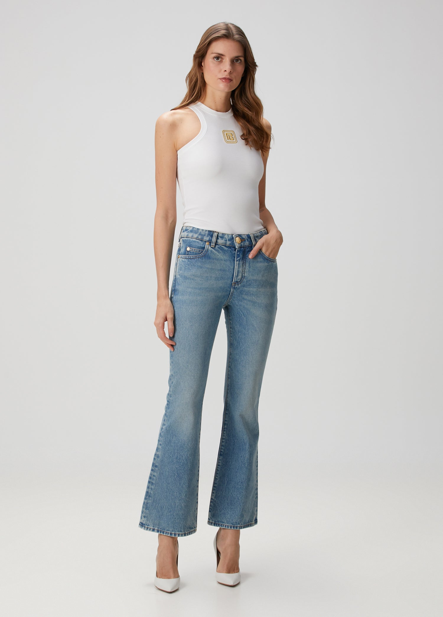 BALMAIN BLUE DENIM FLARE PANTS - BEYMEN