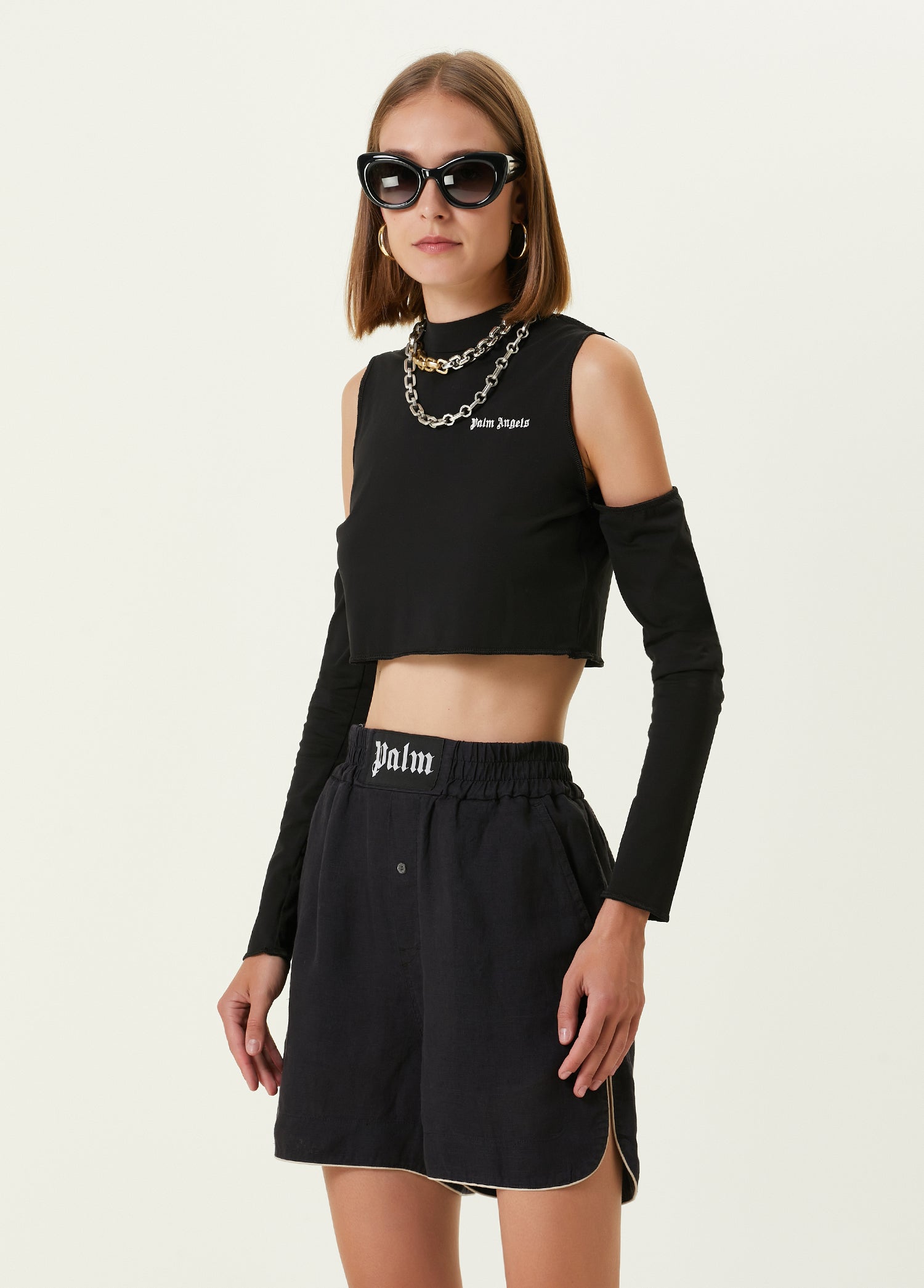 PALM ANGELS LOGO CUTOUT MOCKNECK TOP - BEYMEN