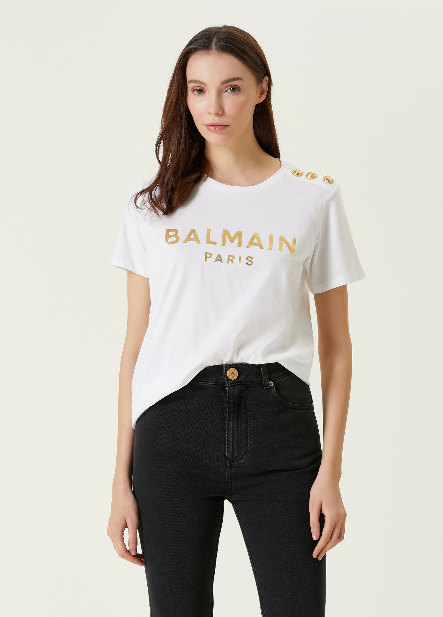 BALMAIN SS 3 BTN METALLIC T-SHIRT - BEYMEN