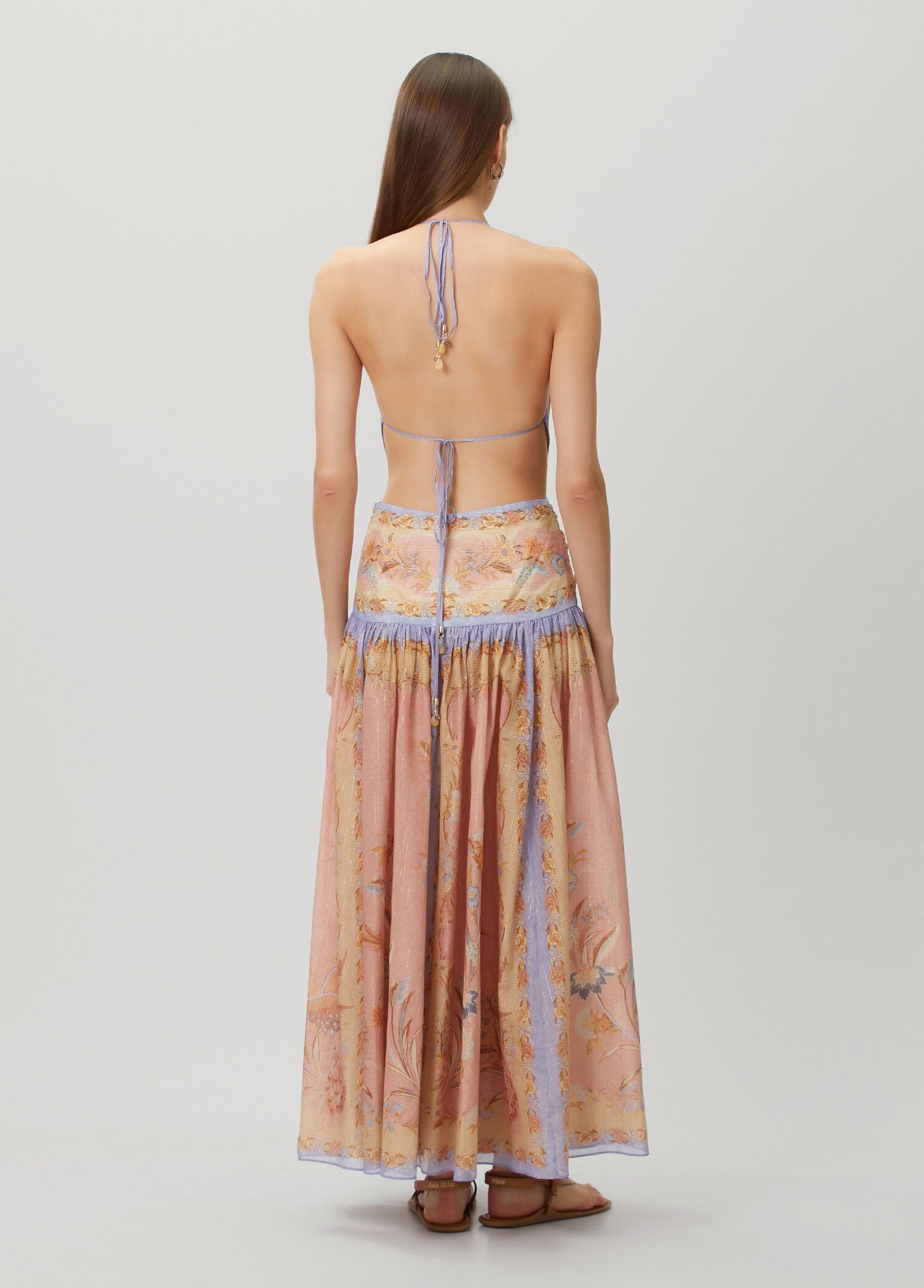 ZIMMERMAN INDRA PLUNGE HALTER MAXI DRESS - BEYMEN