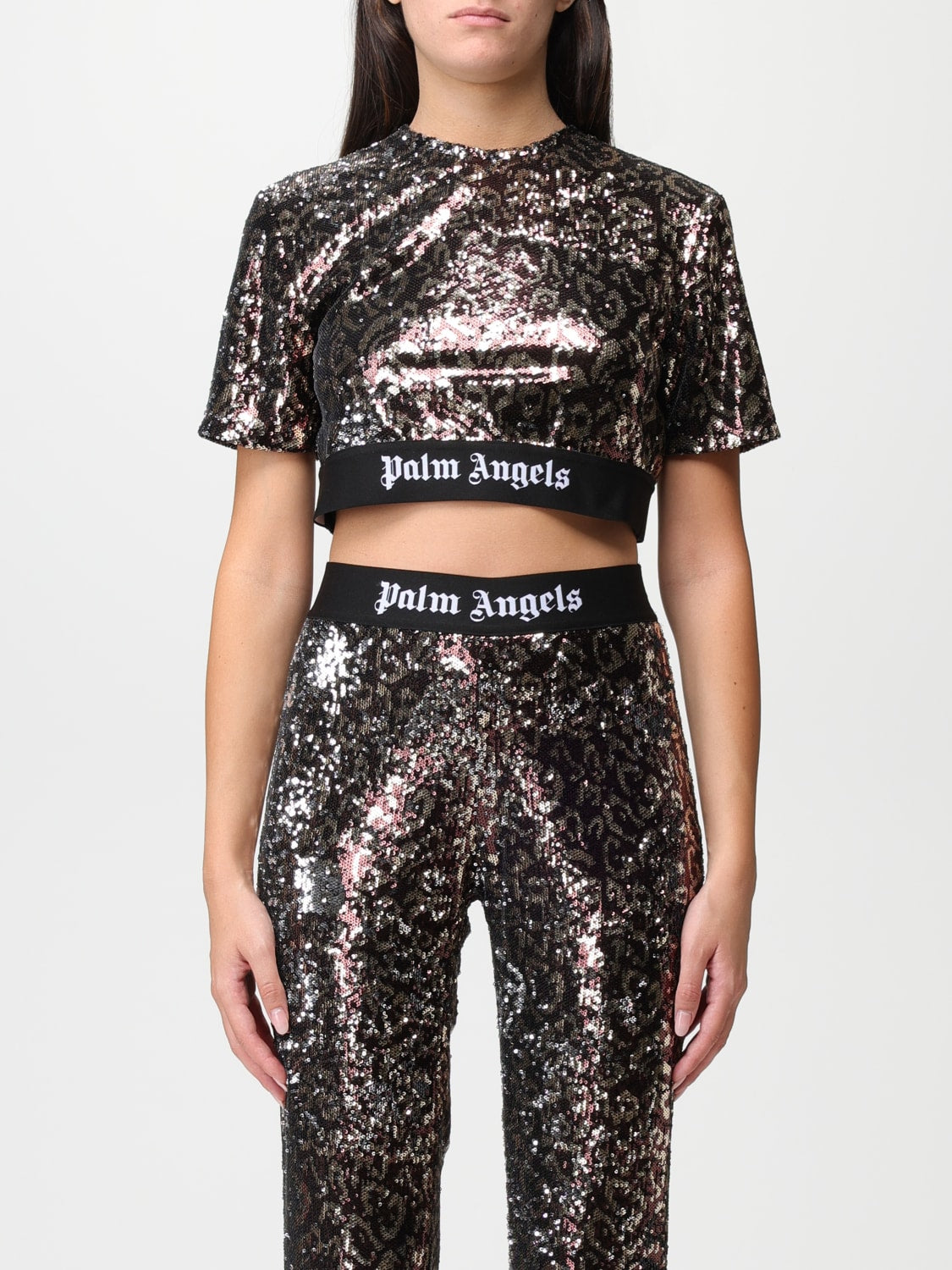 PALM ANGELS SEQUINS LOGO TAPE TEE - BEYMEN