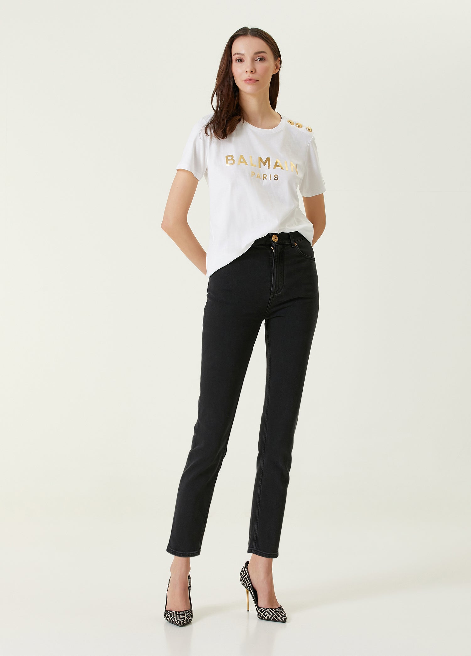 BALMAIN SS 3 BTN METALLIC T-SHIRT - BEYMEN