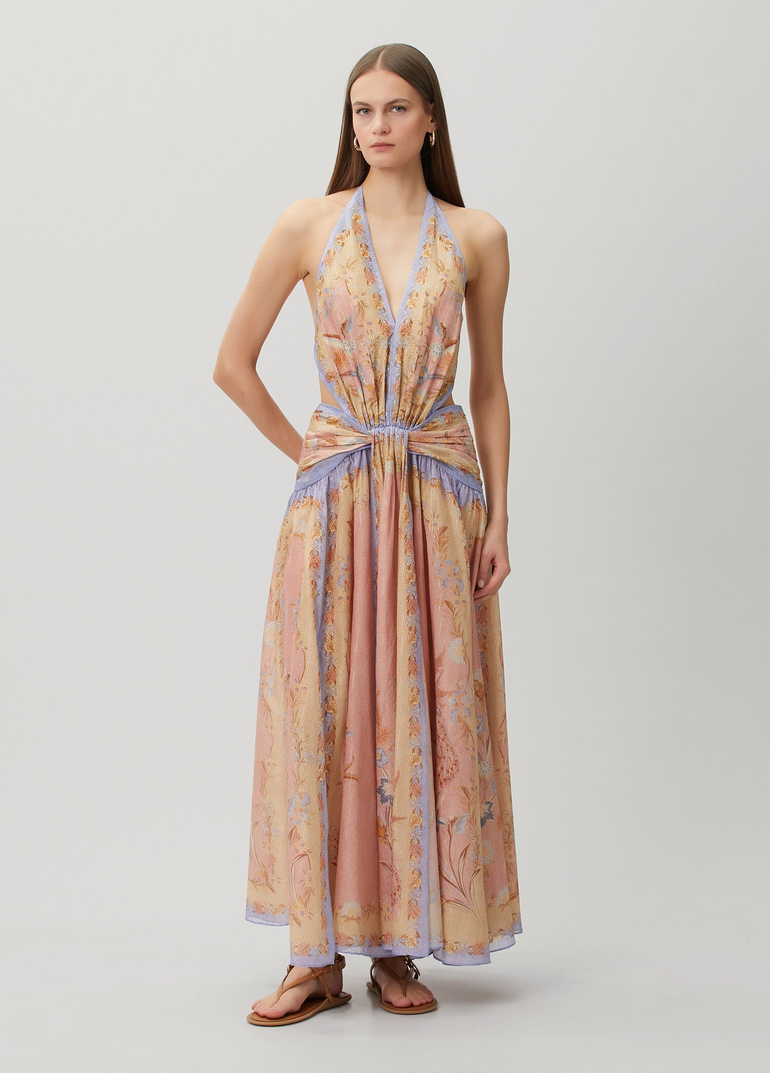 ZIMMERMAN INDRA PLUNGE HALTER MAXI DRESS - BEYMEN