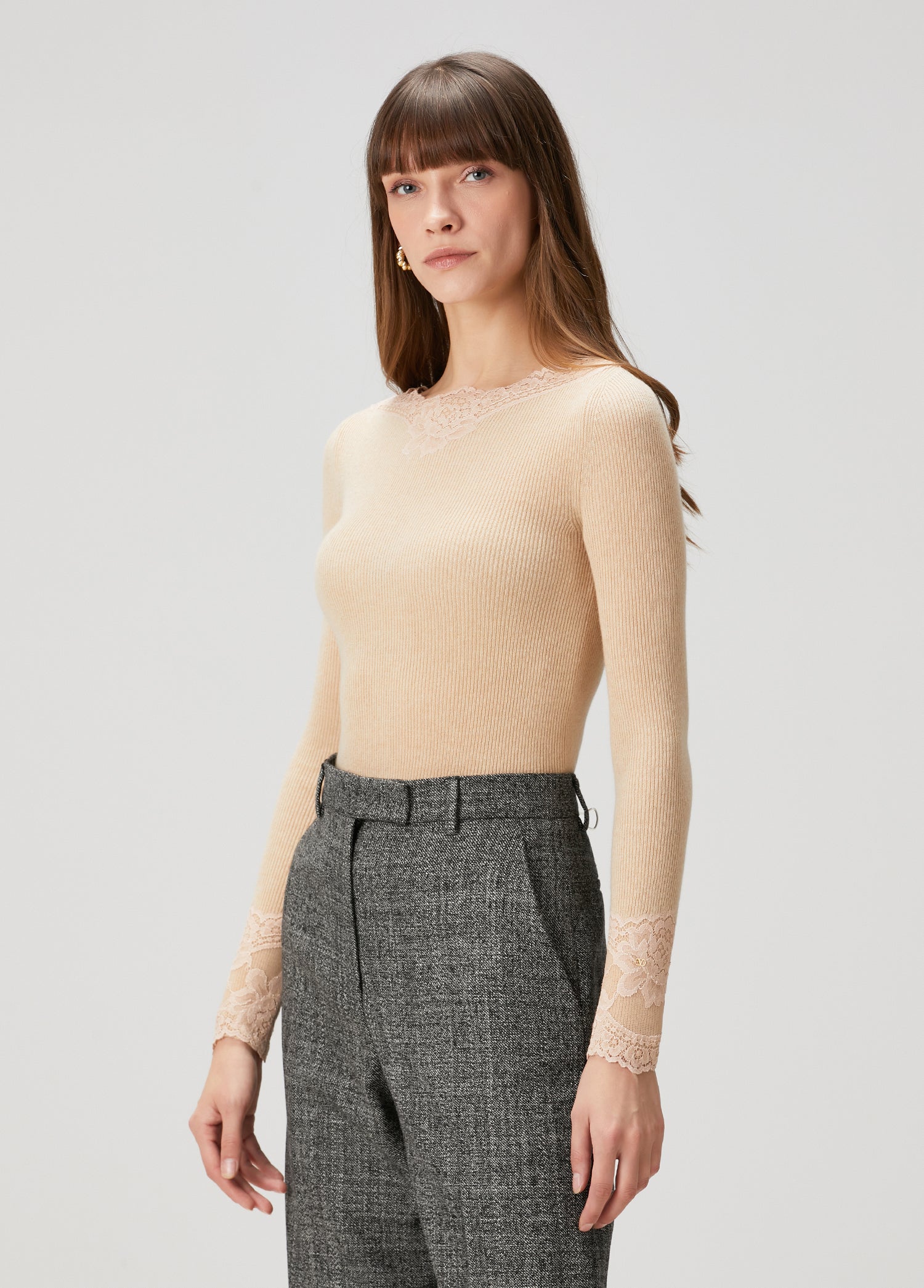 VALENTINO GARAVANI MAGLIA GREY BEIGE CASHMERE - BEYMEN