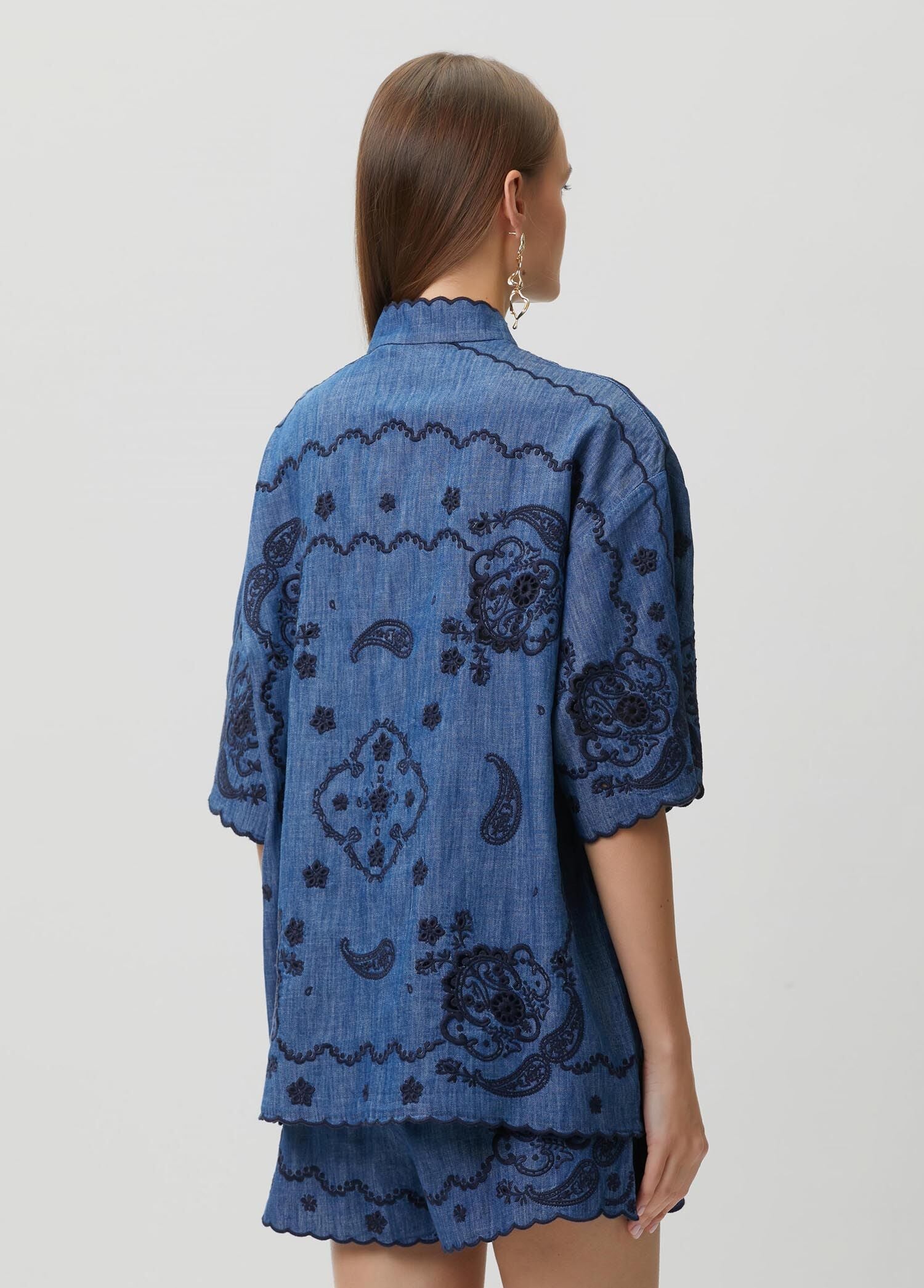 ZIMMERMAN ASTER EMBROIDERED DENIM SHIRT - BEYMEN