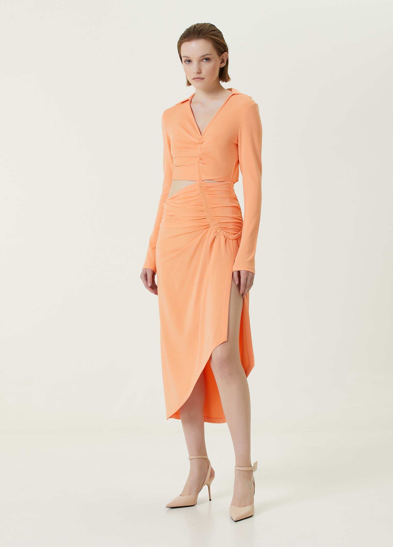 OFF-WHITE VI-CREPE DRAPED MIDI DRESS - BEYMEN